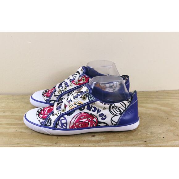 Coach Sneakers Womens 10B Blue Barrett Poppy Scribble Flower Print - Picture 1 of 10